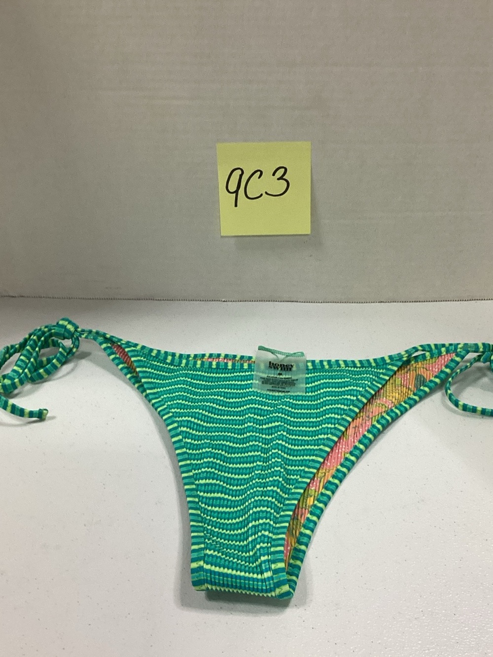 Honey Swim reversible Women's Green Striped Tie-Side Bikini Bottom